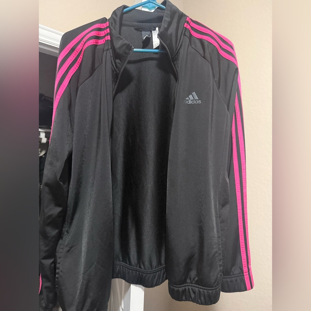 Adidas Women's Black Bomber Jacket with Pink Stripes